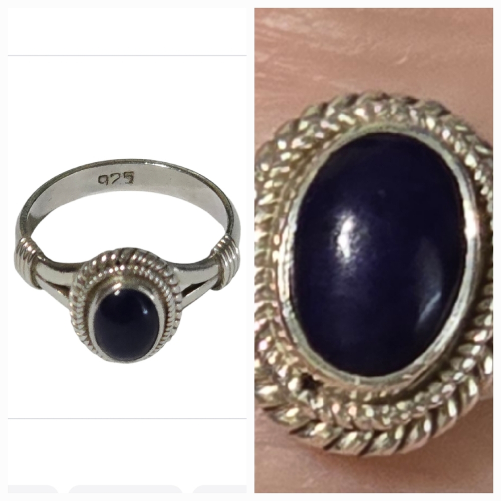 Vintage Sterling Silver ring with blue oval stone size 6.25